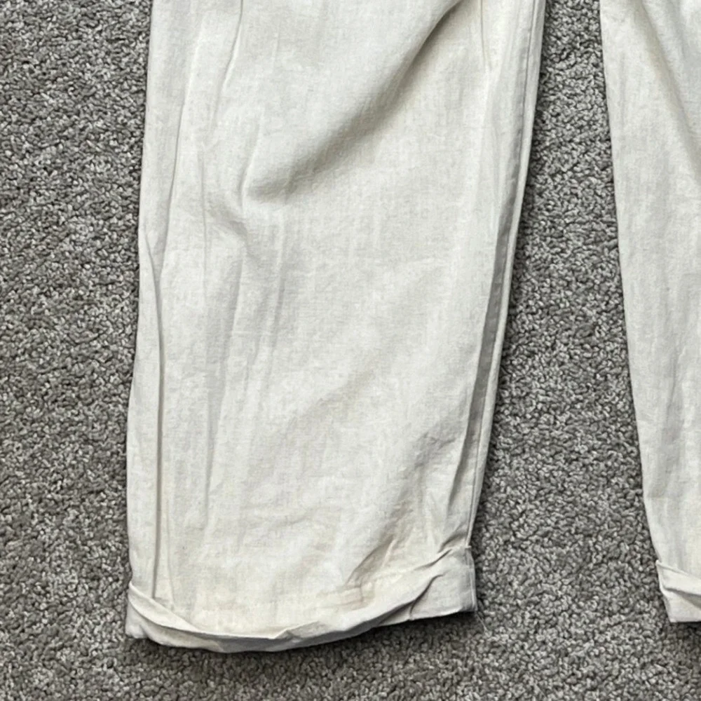 Trust Pants Mens 42x30 Beige Pleated Straight Leg Trousers Linen Blend EUC
